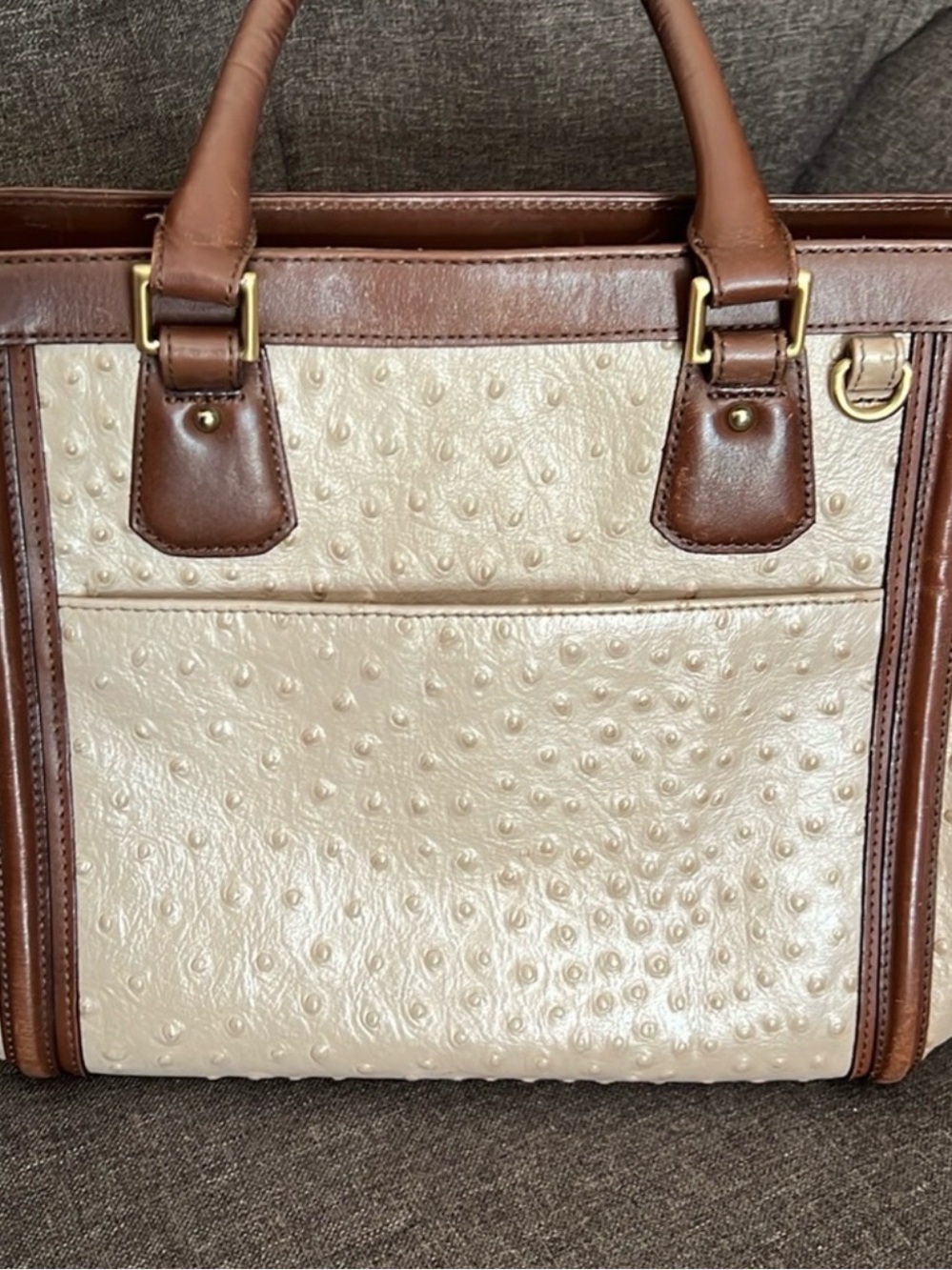 BRAHMIN Ostrich Arden in Champagne and Brown/RARE - Picture 3 of 3